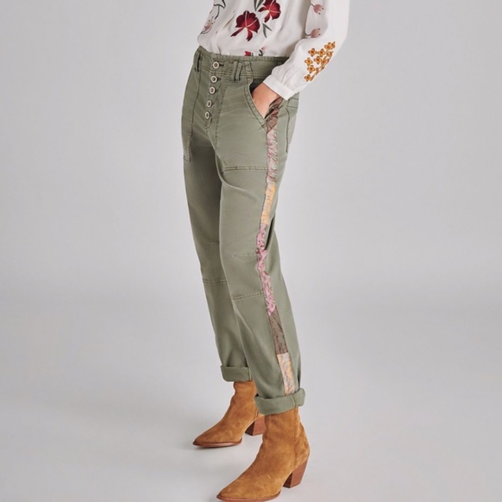 Anthropologie Pilcro Wanderer green utility pants with side stripe